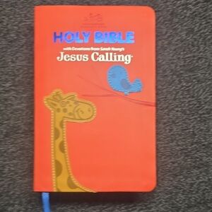 Red Holy Bible with Giraffe and Bird Design